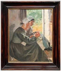 Fanny-Elizabeth Casthelaz - Framed Mid 20th Century Oil, The Lacemakers
