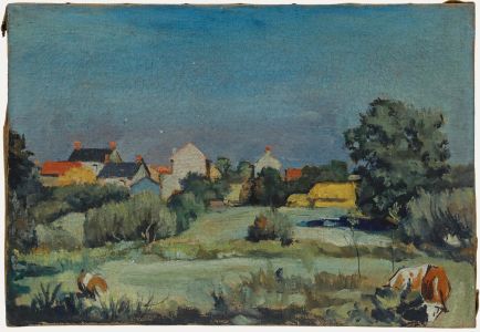 Pierre Neveu (b.1929) - Mid 20th Century Oil, Cattle in the Village Meadow
