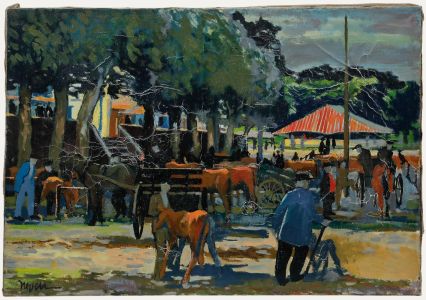 Pierre Neveu (b.1929) - 20th Century Oil, Cattle Market