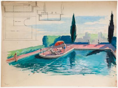 Pierre Neveu (b.1929) - Mid 20th Century Gouache, By the Pool