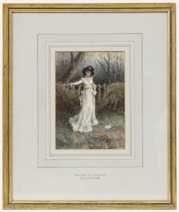 Georgina Martha de L'Aubiniere (1848-1930)- Framed Watercolour, The Love Letter