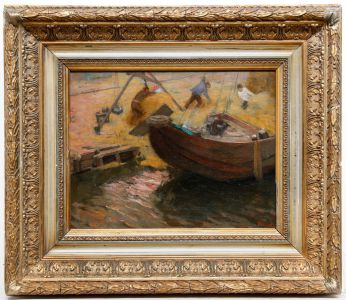 Ferdinand Gustaaf Oldewelt (1857-1935) - Framed Oil, Hayship Harbour 