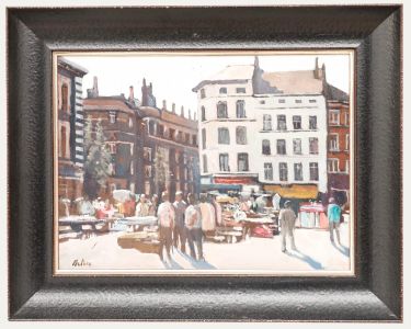 Mario Platero (1942-2002) - Framed 20th Century Oil, Flea Market in Brussels