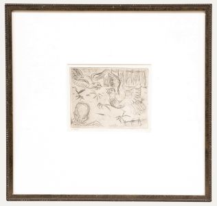 Framed 20th Century Etching - A Cock Fight
