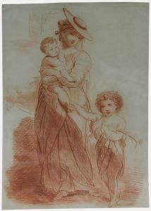 Late 19th Century Sanguine - Mother and Children
