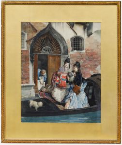 Cesare Maccari (1840-1919) - Fine 1873 Watercolour, Boarding the Gondola