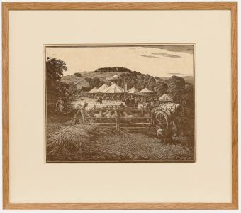 Charles William Taylor (1878-1960) - Framed Wood Engraving, Findon Sheep Fair