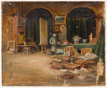 E. Broumard  - For Restoration 1891 Oil, The Painter's Studio