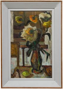 Audebert - Modernist 20th Century Oil, Floral Still Life