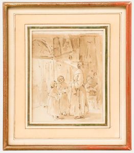 Framed Early 19th Century Pen and Ink Drawing - The Church Square