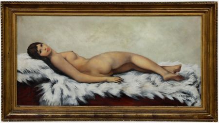 Josef Dobrowsky (1889-1964) - Framed Mid 20th Century Oil, Nu Allounge
