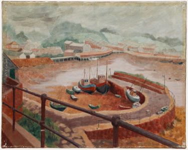 Pauline Plummer (b.1933) - Mid 20th Century Oil, Cornish Harbour at Low Tide