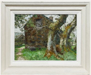 Pauline Plummer (b.1933) - Contemporary Oil, Sheep by the Barn