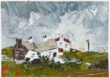 Daniel Nichols After Kyffin Williams - Contemporary Oil, Whitewashed Cottages
