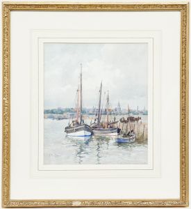 James MacLaren (fl.1881-1917) - Watercolour, Boats Moored on a Scottish River