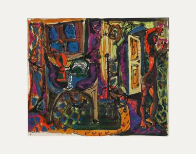 Christian Julia (1921-1991) - Mid 20th Century Gouache, The Patterned Room