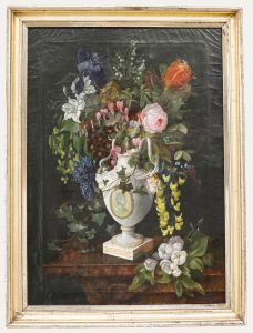 Framed 19th Century Oil - Bouquet of Flowers in a Porcelain Vase