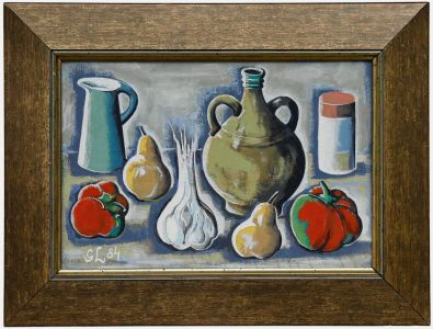 Georg Lang (1907-1986) - Modernist 1984 Oil, Garlic, Peppers, and Pears