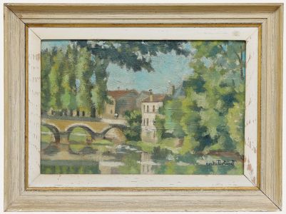 André Testard - Framed 20th Century Oil, Town Bridge in Summer