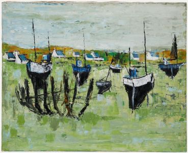 20th Century Oil - Beached Sailboats
