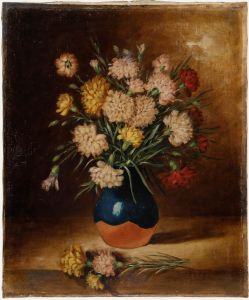 Nicolaï A. Okolowicz (fl.1867-1928) - Russian Oil, Bouquet of Chrysanthemums