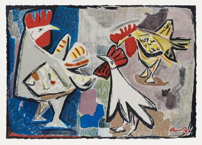 Mid 20th Century Lithograph - Three Hens