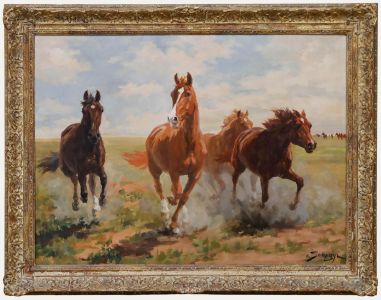 István von Somogyi (1897-1971) - Framed Mid 20th Century Oil, Galloping Horses