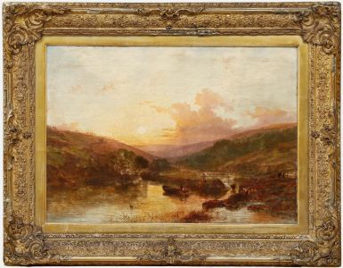 Framed Mid 19th Century Oil - Setting Sun