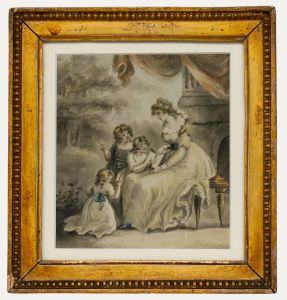 Framed 18th Century Watercolour - Music Lesson with The Governess