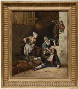 After Jean Alphonse Roehn (1799-1864) - 19th Century Oil, Teasing the Farm Hand
