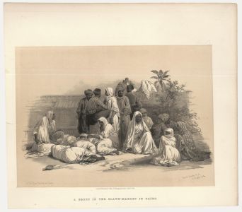 Louis Haghe after David Roberts-Lithograph, A Group in the Slave Market in Cairo