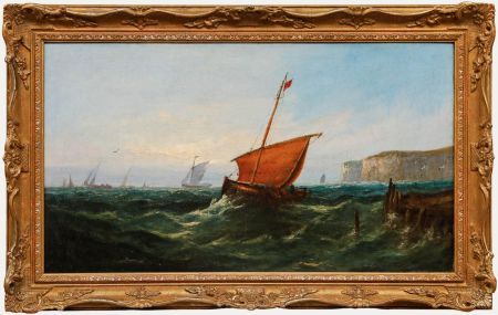 Framed 19th Century Oil - Sailing Off the Coast