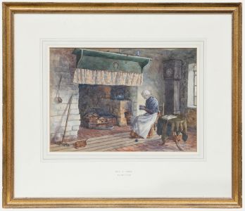 Maud Mary Turner (1862-1947) - Watercolour, Knitting by the Fireside