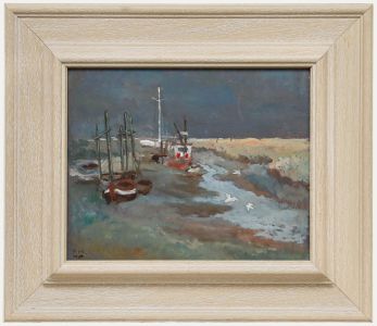 Pauline Marshall - British School 1991 Oil, Stormy Skies at Low Tide