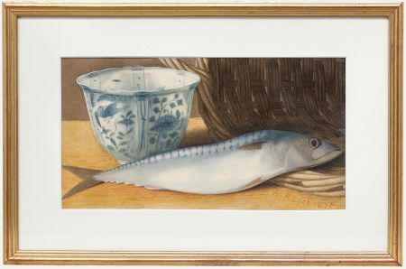 B.W. Rusch - Framed 1875 Watercolour, Still Life with Mackerel
