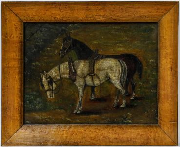 Framed Early 20th Century Oil - Horses in Tack