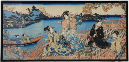Utagawa Kunisada (1786-1865) - Mid 19th Century Oil, Maple Viewing Party