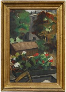 Framed Mid 20th Century Oil - Geraniums on the Balcony