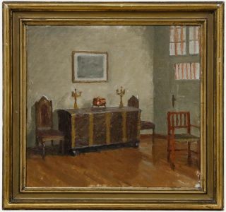Framed 20th Century Oil - Candlesticks on a Chest
