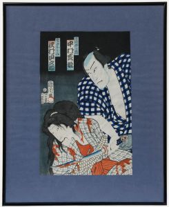 Toyohara Kunichika (1835-1900) - Japanese Woodblock, Genzaemon and Otomi