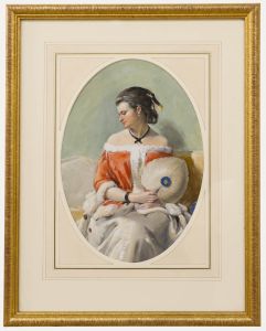 Framed Early 20th Century Watercolour - Portrait of a Lady Holding a Fan