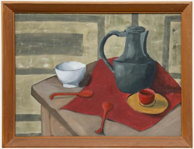 Dieren - Modernist Mid 20th Century Gouache, Still life with Red Spoons