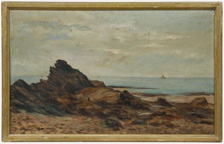 Framed Early 20th Century Oil - Rock Point at Low Tide