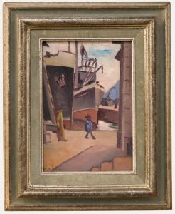 Nolia - Framed 20th Century Oil, A Walk in the Harbour