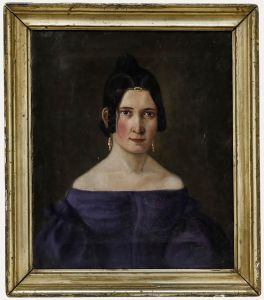 Framed c.1830 Oil - Portrait of a Lady in Purple
