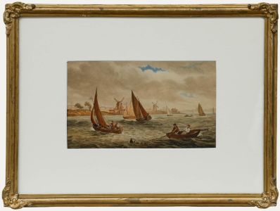 C. Taylor - Framed 1853 Watercolour, Fishing Boats and Windmills