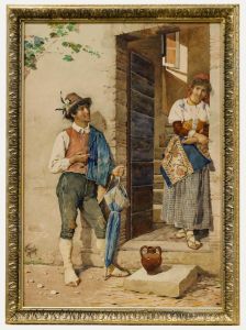 Filipo Indoni (1842-1908) - Late 19th Century Watercolour, Courting on the Steps
