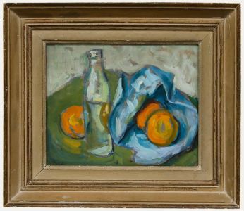 Modernist 20th Century Oil - Still Life with a Bottle and Oranges