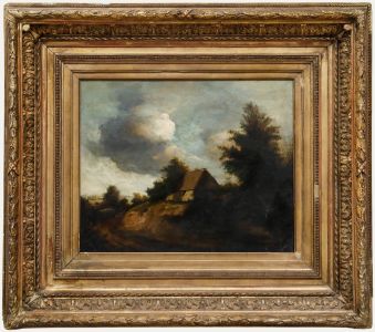 French School 19th Century Oil - Cottage and Carriage