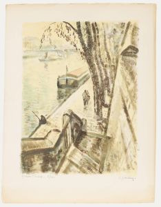 Simon Goldberg (1913-1985)- Mid 20th Century Lithograph, A Stroll Along the Quay